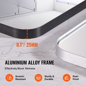 Specchio da parete per trucco, spessore 0,15 pollici, 76x122 cm, con cornice in lega di alluminio antigraffio e pellicola anti-esplosione - Product Image 4