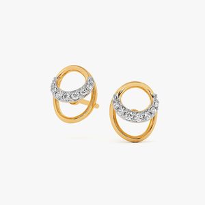 Boucles d'oreilles clous en or jaune avec diamants de laboratoire, forme croissant et double ovale - Product Image 1