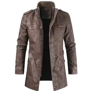 2026 <b>Long</b> Latest <b>Leather</b> <b>Jacket</b> Stand Up Collar Pocket <b>Jacket</b> Fashion - Product Image 2