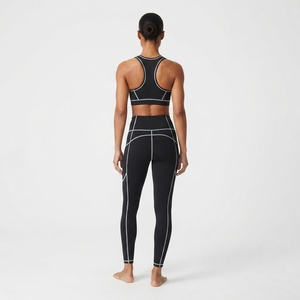 Women Black <b>White</b> Contrast Yoga <b>Set</b> Sports Bra High Waist Pocket Leggings <b>Gym</b> Fitness Workout Activewear <b>Set</b> - Product Image 2