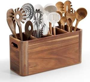Organisateur de Couverts Artisanal Rustique en Bois de Mangue et d'Acacia, Écologique, Durable et Léger, Repose-Cuillères et Pinces à Casseroles Artisanales Indiennes - Product Image 1