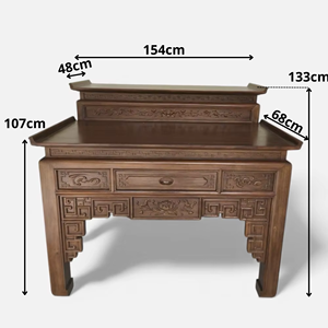 Mesa de Altar Antigua de Dos Niveles de Madera de Gu Sólida Singdora - Diseño Tradicional Hecho a Mano, Mueble Duradero y Ecológico para Sala de Estar - Product Image 5