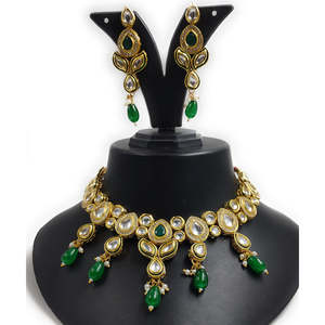 Conjunto de Collar Choker Kundan - Chapado en Oro NS614 Verde - Product Image 1