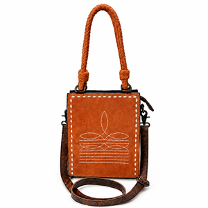 Western Genuine Suede Leather Tote Bag with Braided Handles Embroidered Shoulder Handbag Crossbody <b>Purse</b> for Women everyday use - Product Image 1