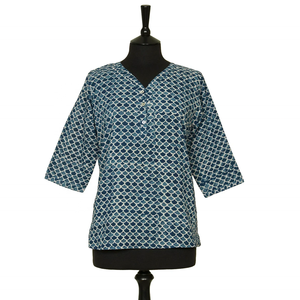 VENTE Haut KURTA mi-long Style 11 Bleu indigo Design festonné Haut pour femme Haut indien à motifs - Product Image 1