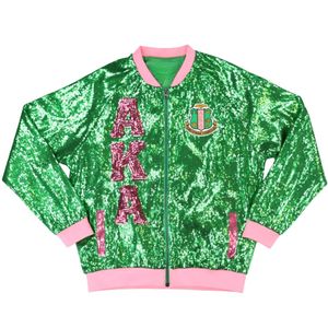 Green Pink <b>Sequin</b> <b>Jacket</b> Women Sparkle Bomber <b>Jacket</b> Embellished Fashion Outerwear Long Sleeve Casual Party Wear Stylish Apparel - Product Image 1