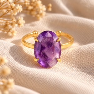 Anillos ajustables de amatista natural - Anillos de piedra de nacimiento chapados en oro hechos a mano, regalo de joyería para el amor - Product Image 5