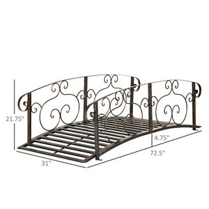 Ponte da Giardino ad Arco in Metallo da 6 Piedi con Ringhiere di Sicurezza per Cortile, Fiume, Ruscello, Stagno - Bronzo - Product Image 3