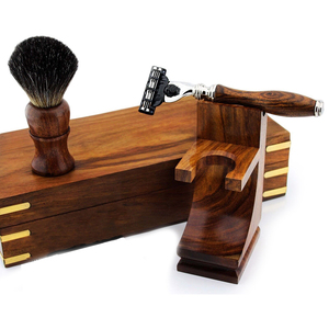 Juego de brochas de afeitar de madera con pelo de tejón y soporte para rasuradora para el cuidado personal masculino - Product Image 5