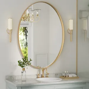 Miroir mural en métal fait main, miroir rond de luxe, décoration intérieure moderne pour chambre à coucher, salon, couloir, entrée, doré - Product Image 1