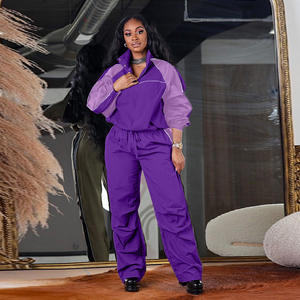 Conjunto de Chaqueta Cortavientos y Pantalones Cortos de Dos Piezas para Mujer, con Sudadera con Capucha de Manga Larga, Resistente al Viento, Talla Grande, 100% Nailon, Ropa Deportiva - Product Image 5