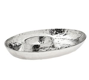 Plato Ovalado para Aperitivos y Salsas, Diseño Artesanal 2026, Acabado en Plata Metálica Premium, para Hogar, Hotel y Restaurante - Product Image 1