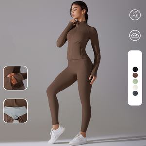 Ropa Deportiva al por Mayor, Leggings Deportivos Elásticos sin Costuras para Mujer, Chaqueta Deportiva con Cierre para Mujer, Conjuntos de Yoga de Dos Piezas - Product Image 2