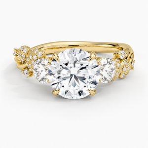 Canopy Three <b>Stone</b> Moissanite Round Cut Engagement <b>Ring</b> Prong Setting 14K Gold Plated Silver Floral Accent GRA Certificate - Product Image 1