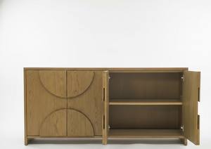 Buffet en bois moderne demi-cercle, meuble de rangement en bois à 4 portes avec panneau en arc, design moderne en arc - Product Image 2