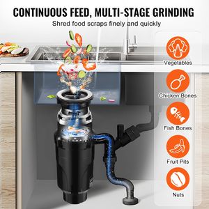 Dissipatore di rifiuti alimentari a alimentazione continua da 1/2 HP 3450 RPM con cavo di alimentazione in metallo EZ Connect e spina UK - Sistema di smaltimento rifiuti - Product Image 3