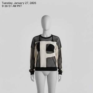 Sweat-shirt d'hiver hybride en coton et maille transparente pour femme, style streetwear personnalisé, patchwork, effet vieilli, anti-rétrécissement, idéal pour les festivals - Product Image 1