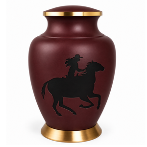 Urna Funeraria de Metal (Latón/Aluminio) con Grabado de Vaquero y Caballo, Color Negro y Marrón, Estilo Europeo Americano, para Cenizas Humanas - Product Image 5