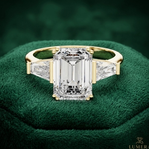 9k 10k 14K18k Yellow Gold Baguette Cut Lab Grown Diamond Engagement <b>Ring</b> Baguette Side Stones Women Three Stone Bridal IGI - Product Image 1