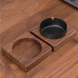 Cendrier en bois de style nordique créatif avec insert métallique doré et argenté, design moderne pour le bureau ou la maison - Product Image 2