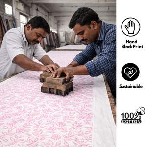 Tissu en coton traditionnel imprimé à la main |   100% Coton Naturel |   Impression artisanale indienne |   Textile lavable écologique pour la maison - Product Image 5