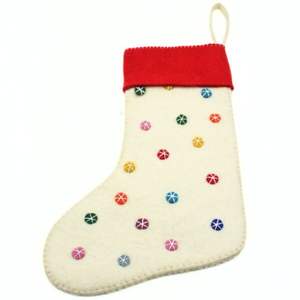 Calcetín Navideño de Fieltro de Lana Ecológico Hecho a Mano, Diseño de Puntos, Color Blanco y Rojo, Estilo Tradicional para el Hogar en Navidad - Product Image 5