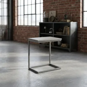 Table d'appoint carrée moderne en bois avec structure en fer gris, table d'appoint minimaliste industrielle pour salon - Product Image 4