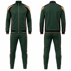 Conjunto Deportivo para Hombre, Verde Dorado, con Cremallera Completa, Transpirable, de Poliéster, para Otoño, Corte Regular, con Bolsillos Laterales - Product Image 1