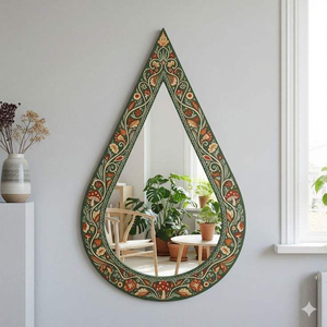 Espejo Decorativo de Pared con Marco de Hueso Incrustado Hecho a Mano de Primera Calidad, Forma de Mihrab Moderno, Patrón Floral Azul, Ajustable para Colgar en la Pared del Hogar - Product Image 1