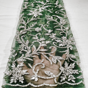 Tela de Encaje de Alta Calidad para Novias, Diseño Floral Amarillo Mostaza, Bordado 3D de Lujo, Cuentas de Cristal y Pedrería, 100% Poliéster - Product Image 2