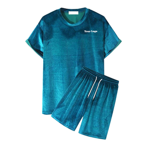 ACTIVE SPORTSWEAR Conjunto de Dos Piezas Personalizado de Primavera Casual con Cuello Redondo, Manga Corta, Holgado, Transpirable, para Hombre, de Terciopelo, con Pantalones Cortos Lisos de Talla Grande - Product Image 1