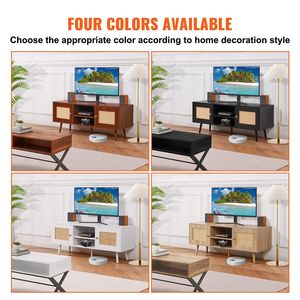 Metà del secolo moderno 55 pollici TV Stand Boho bianco Rattan TV Cabinet con ripiani regolabili per soggiorno sala multimediale - Product Image 6
