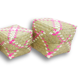 Eco Friendly Decorative Square <b>Straw</b> Storage <b>Basket</b> Set Dustproof Container with Lid - Product Image 4