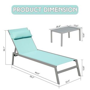 Set di 3 Chaise Longue in Alluminio per Patio con Tavolino Laterale, Lettini Reclinabili Regolabili per Esterni, Resistenti alle Intemperie, per Bordo Piscina - Product Image 6