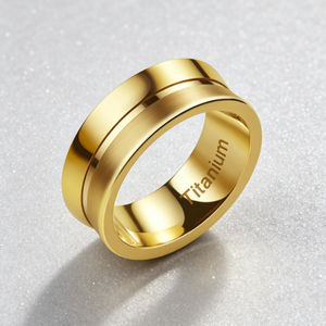 Bague en titane doré avec <span class=keywords><strong>centre</strong></span> brossé et bord biseauté, alliance classique de 8 mm pour homme, bijoux intemporels en gros - Product Image 4