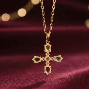 Collar con Colgante de Piedras Multicolores Ovaladas de Primera Calidad, con Circonitas Cúbicas, Plata de Ley 925, Chapado en Oro de 18K, Collar de Diseño para Mujer - Product Image 3