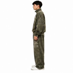 Survêtement tendance pour homme, vert olive, imprimé, durable, col montant zippé, coupe ample, décontracté, avec poches latérales - Product Image 4