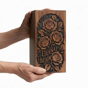 Urne funéraire en bois gravée de roses, écologique, durable, style américain, pour la commémoration florale - Product Image 3