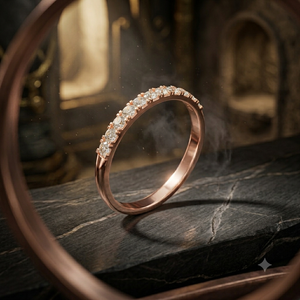 Anillo de Boda de Media Eternidad con Diamantes de Corte Redondo en Oro Rosa Personalizado para Mujer, Anillo de Promesa Apilable Minimalista para Aniversario - Product Image 1