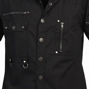 Customized <b>Men's</b> Gothic Industrial Short-Sleeve Shirt - Black Metal & Zipper Detail Top Factory Supplies - Product Image 6