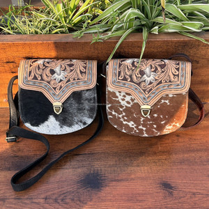 Western Handmade Tooled Leather Crossbody Purse Genuine Cowhide Leather Floral Women's High Quality Designer <b>Unique</b> Handbags - Product Image 3