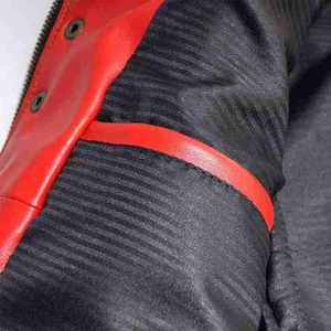 Men's Red PU Leather <b>Jacket</b> <b>Slim</b> <b>Fit</b> Stand Collar Moto Biker Style Autumn Wear Button Closure Regular Sleeve - Product Image 5