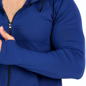 Chaqueta de Forro Polar con Capucha y Cremallera para Hombre, Color Azul Sólido, Transpirable, de Spandex y Poliéster, para Otoño, Corte Ajustado, Largo Regular - Product Image 6