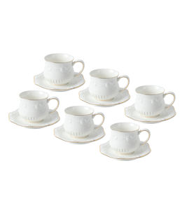 Tazas de Té de Porcelana Fina de Lujo Modernas con Juego de Platos, 6 Piezas, Nuevo Diseño Floral y Borde Dorado - Product Image 1