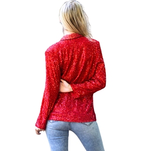 Veste blazer à paillettes de couleur unie pour femmes traitement fini - Product Image 5