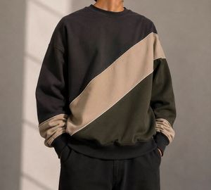 Sweat-shirt pull-over en jersey boutonné oversize à blocs de couleur, décontracté, unisexe, respirant, doux, confortable, coupe ajustée, mode hiver, haut de gamme - Product Image 3