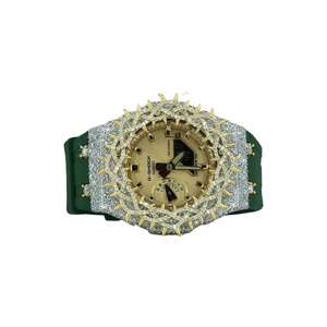 Montres élégantes personnalisées semi-serties de diamants avec bracelet en caoutchouc, pièces intemporelles, boîtier rond artistique, pour cadeau de mariage - Product Image 2