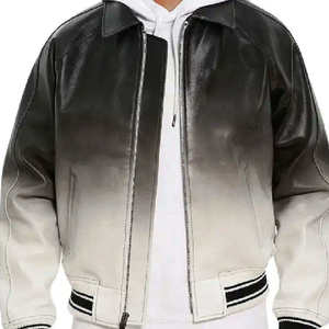 Chaqueta Bomber Impermeable de Cuero Degradado para Hombre TITAN TREAD WEAR, Cuello Alto, Cierre de Cremallera, Corte Regular, con Tachuelas, para Invierno y Motociclismo - Product Image 2