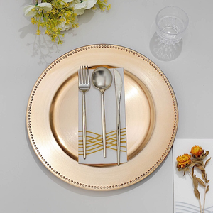 Assiettes de présentation dorées de luxe pour la décoration de table, élégantes assiettes à dîner à bordure perlée pour mariages, fêtes et événements - Product Image 2