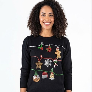 OEM Custom Logo <b>Women</b> <b>Christmas</b> Sequin <b>Sweatshirt</b> Crewneck Vintage Holiday Embroidery Pullover Sweater - Product Image 6